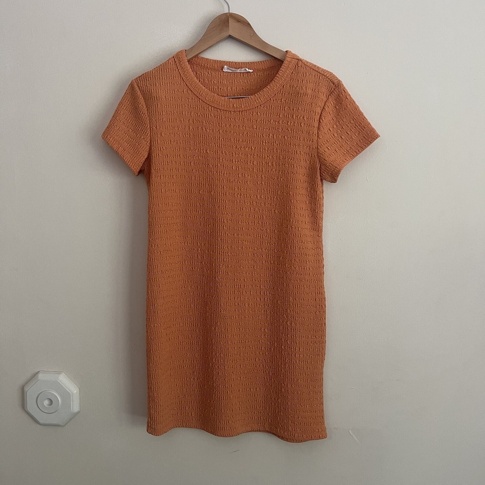Elodie Dress Women's Large L Orange Short Sleeve T Shirt Dress Stretchy Ribbed